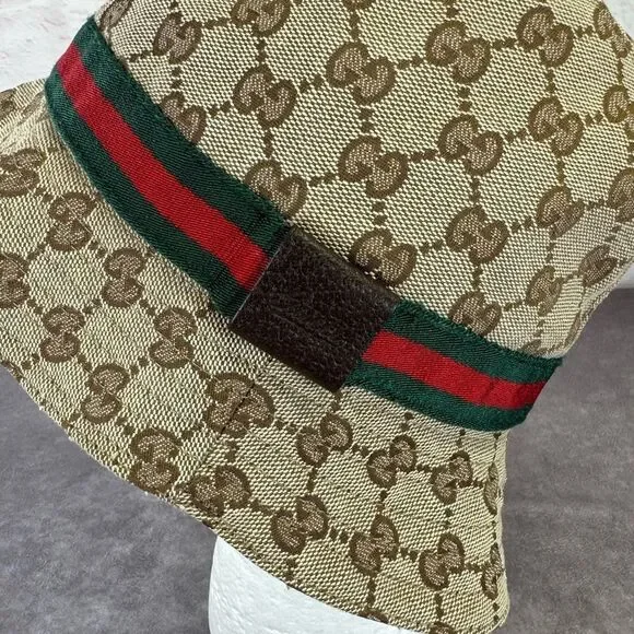 Gucci Vintage Web Khaki GG Bucket Hat M - Picture 6 of 8